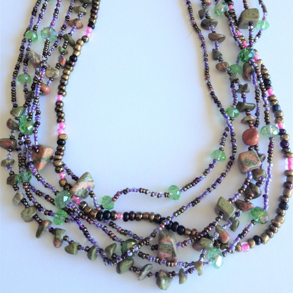 18" Czech Glass Bead PINK, PURPLE, GREEN …